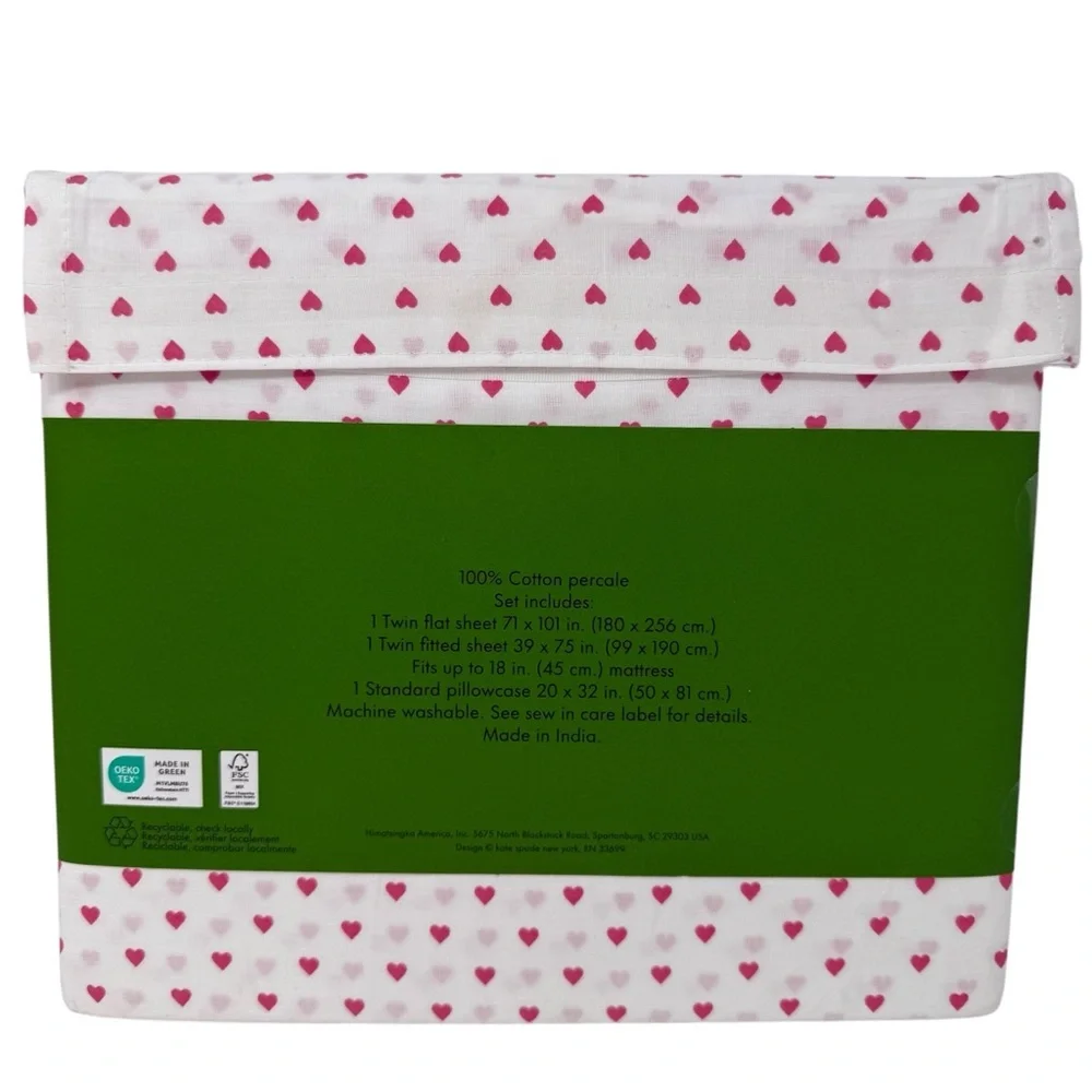 Kate Spade Pink Hearts White Twin Size Sheet Set NWT